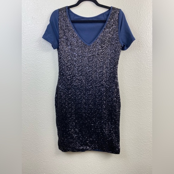 Reiss Amber Sequin Back Navy Cocktail Short Sleeve Wedding Guest Party Dress 6 - Picture 4 of 13